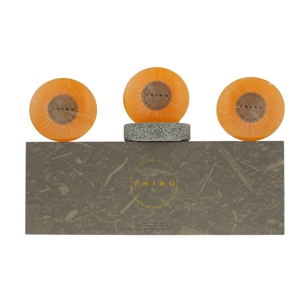 Set of three Benetton Tribu Soaps with vibrant packaging, showcasing their luxurious design and refreshing scent.