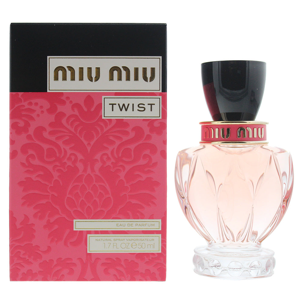 Miu Miu Twist Eau de Parfum bottle with elegant design and floral accents.