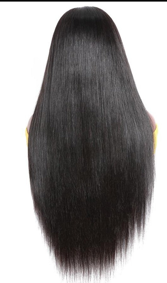 U Part Wig Straight Hair in natural black, showcasing long Brazilian Remy hair with a sleek texture, perfect for black women.