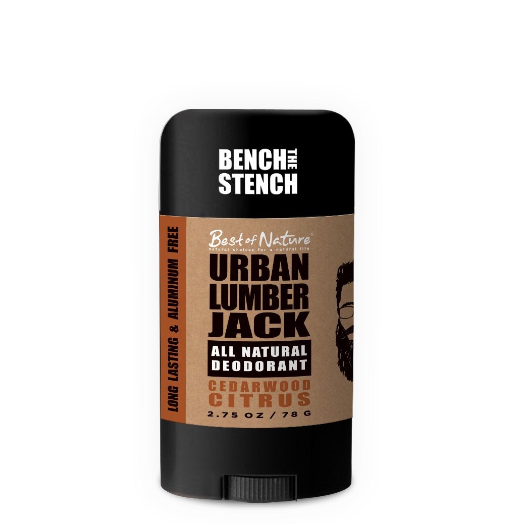 Urban Lumberjack Natural Deodorant in Cedarwood Citrus scent, showcasing its eco-friendly packaging and natural ingredients.