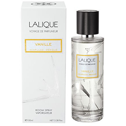 Lalique Vanille Acapulco Room Spray in an elegant bottle, showcasing its luxurious vanilla fragrance.