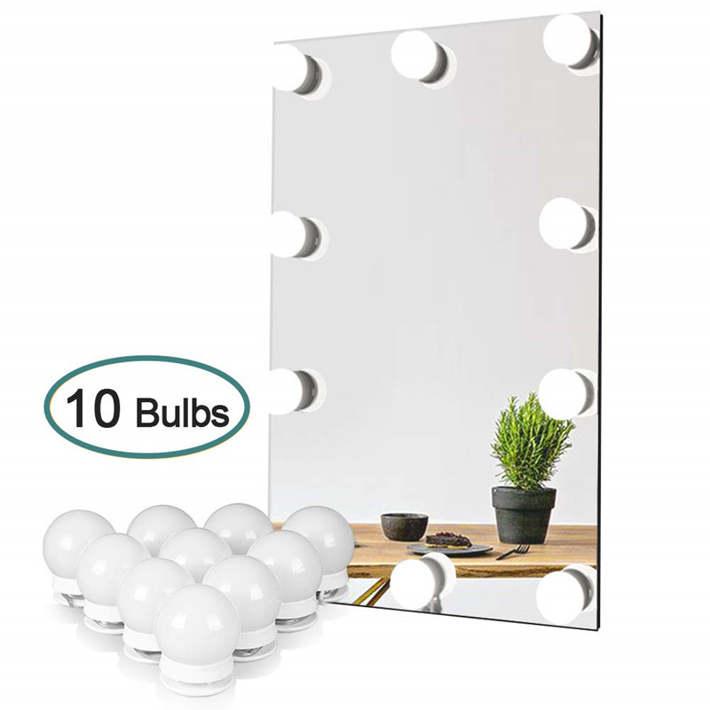 Vanity mirror with LED lights featuring 10 bulbs, showcasing bright illumination and stylish design.