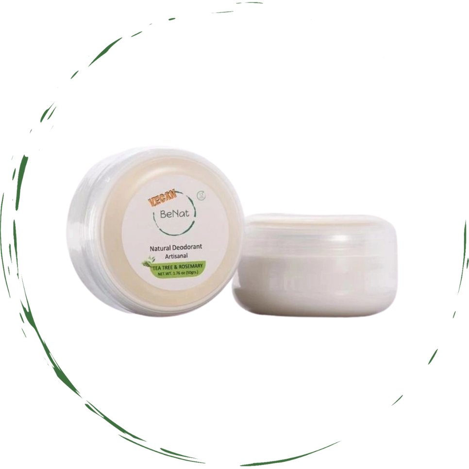 Vegan Deodorant Cream in a small jar, showcasing its smooth texture and natural ingredients.