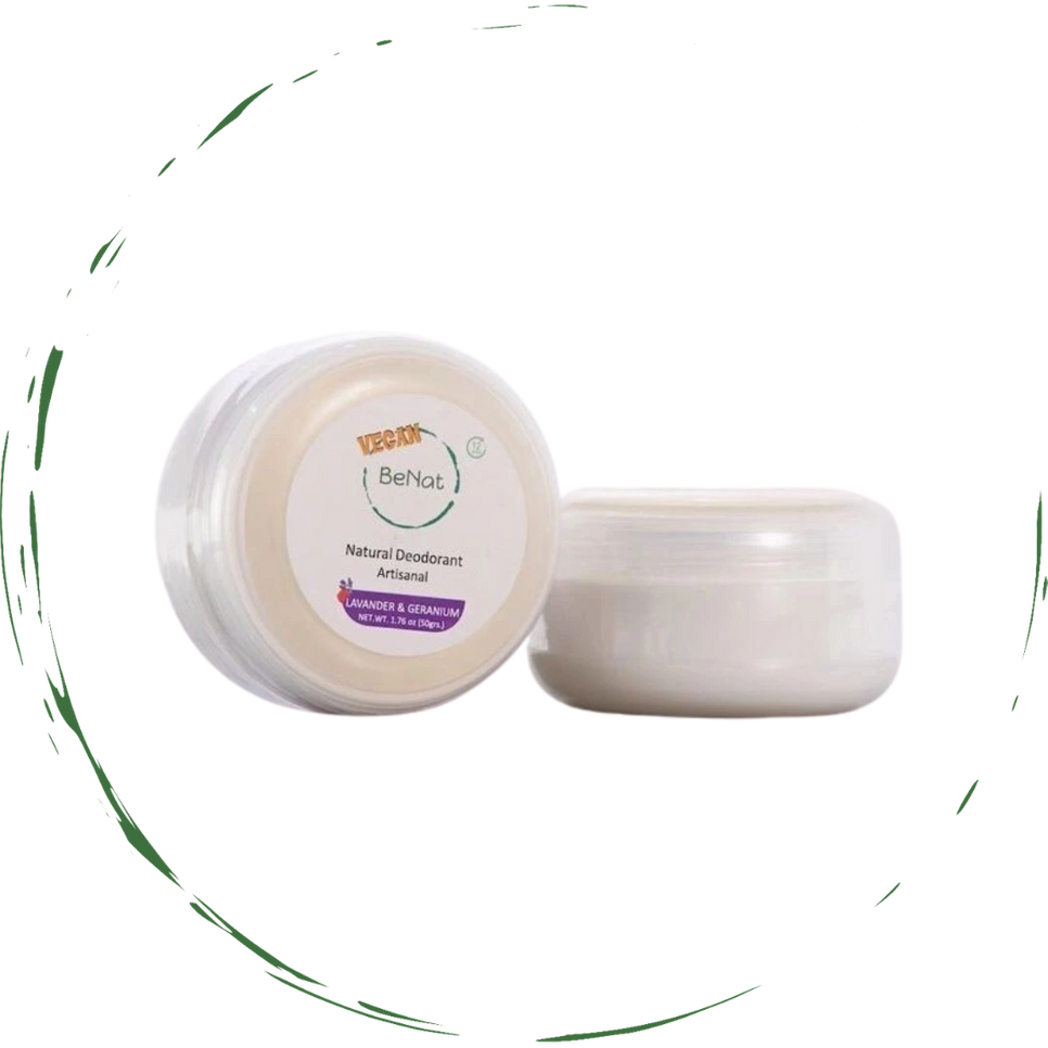 Vegan Deodorant Cream in a small jar, showcasing its smooth texture and natural ingredients.