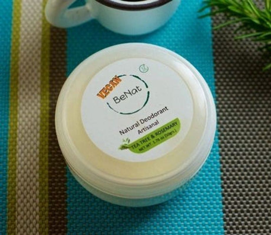 Vegan Deodorant Cream in a small jar, showcasing its smooth texture and natural ingredients.