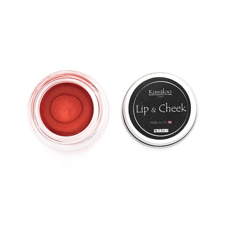 Vegan Mineral Makeup Lip and Cheek Balm in Coral, showcasing its vibrant color and eco-friendly packaging.