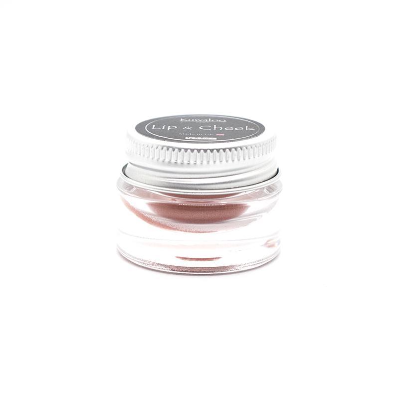 Vegan Mineral Makeup Lip and Cheek Balm in Shell Pink, showcasing its natural ingredients and eco-friendly packaging.