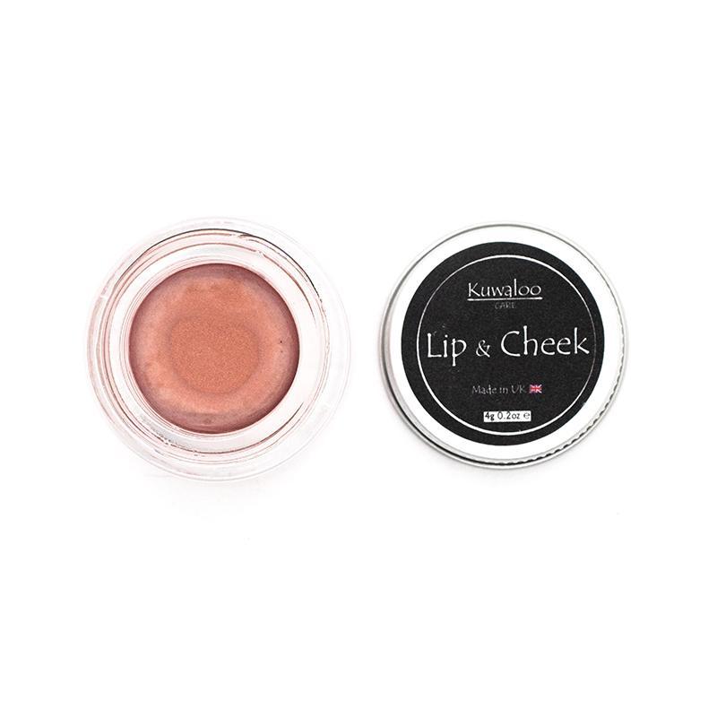 Vegan Mineral Makeup Lip and Cheek Balm in Shell Pink, showcasing its natural ingredients and eco-friendly packaging.