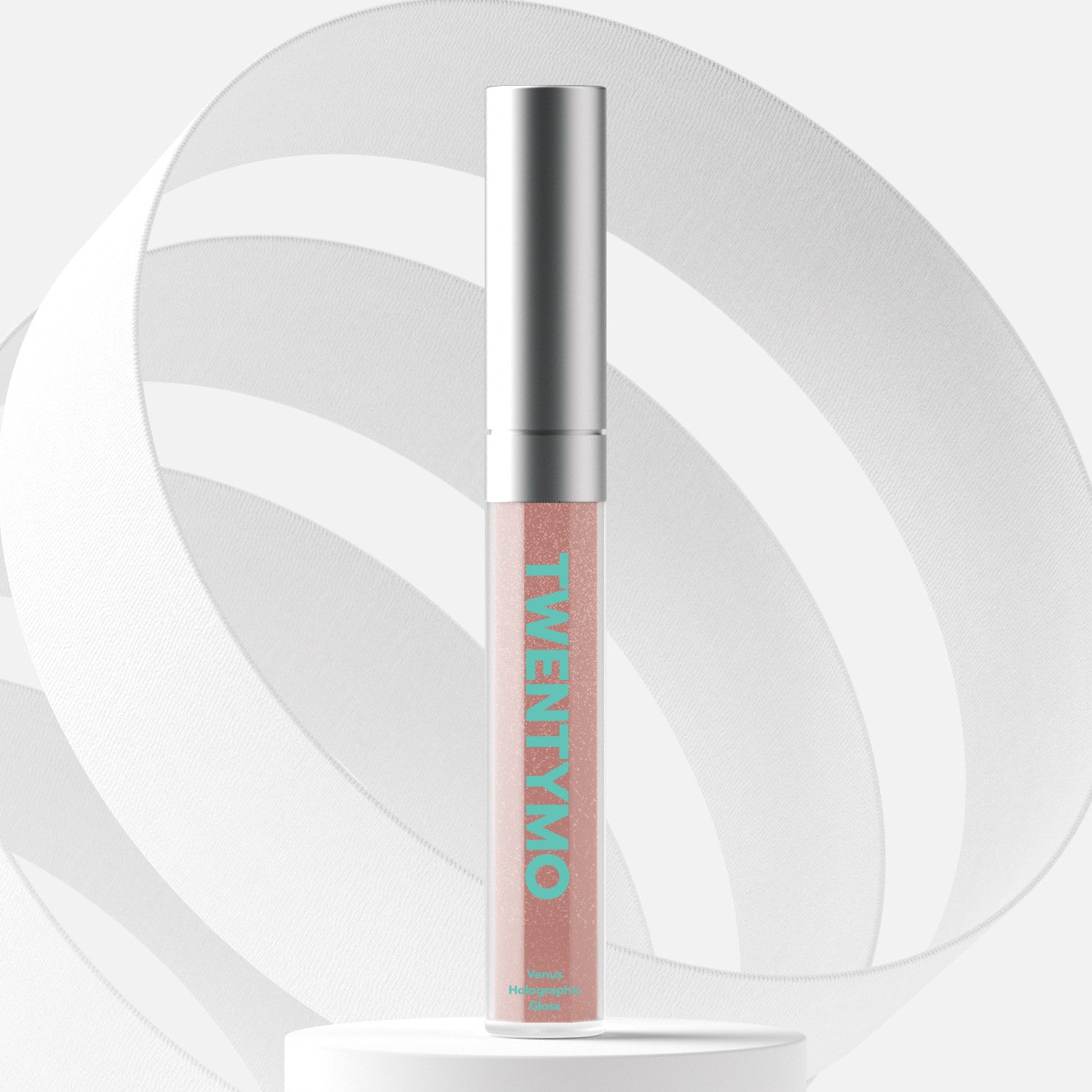 Venus Holographic lip gloss showcasing its kaleidoscopic pearls and iridescent shine in a sleek tube.