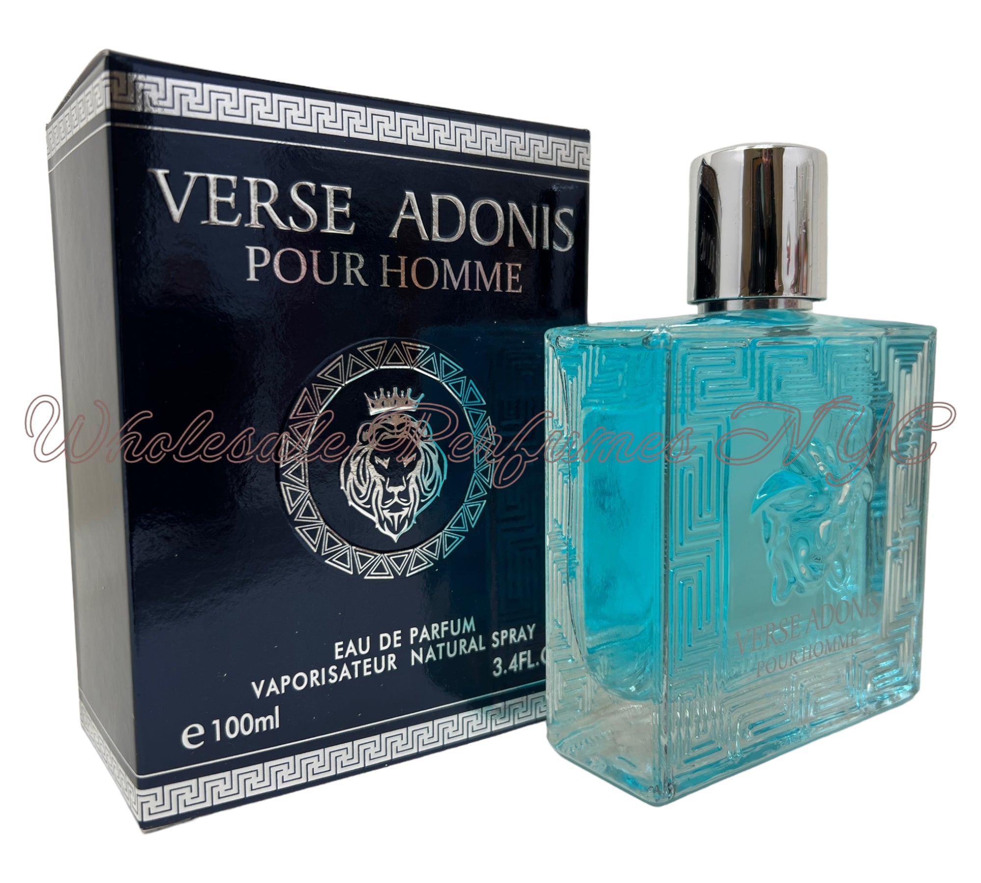 A 3.4oz bottle of Verse Adonis Pour Homme Eau de Parfum for men, elegantly designed with a sophisticated label.