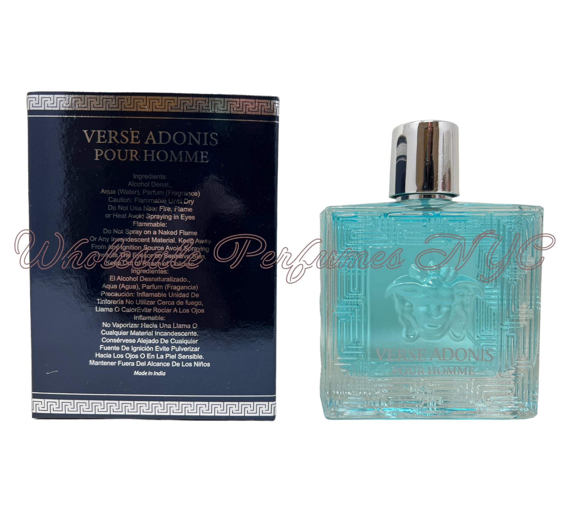 A 3.4oz bottle of Verse Adonis Pour Homme Eau de Parfum for men, elegantly designed with a sophisticated label.