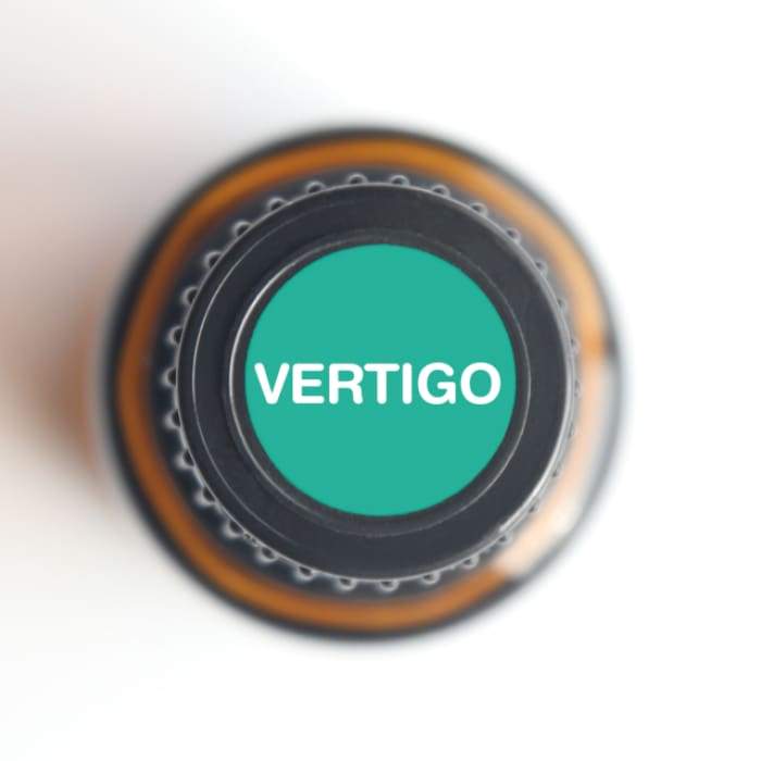 15ml bottle of Vertigo / Balance Essential Oil featuring a blend of peppermint, ginger, and coriander for nausea relief.