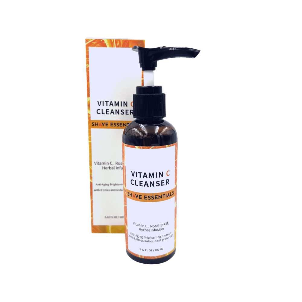 Vitamin C Anti-Aging Cleanser bottle with a vibrant label, showcasing its nourishing ingredients like vitamin C and aloe vera.