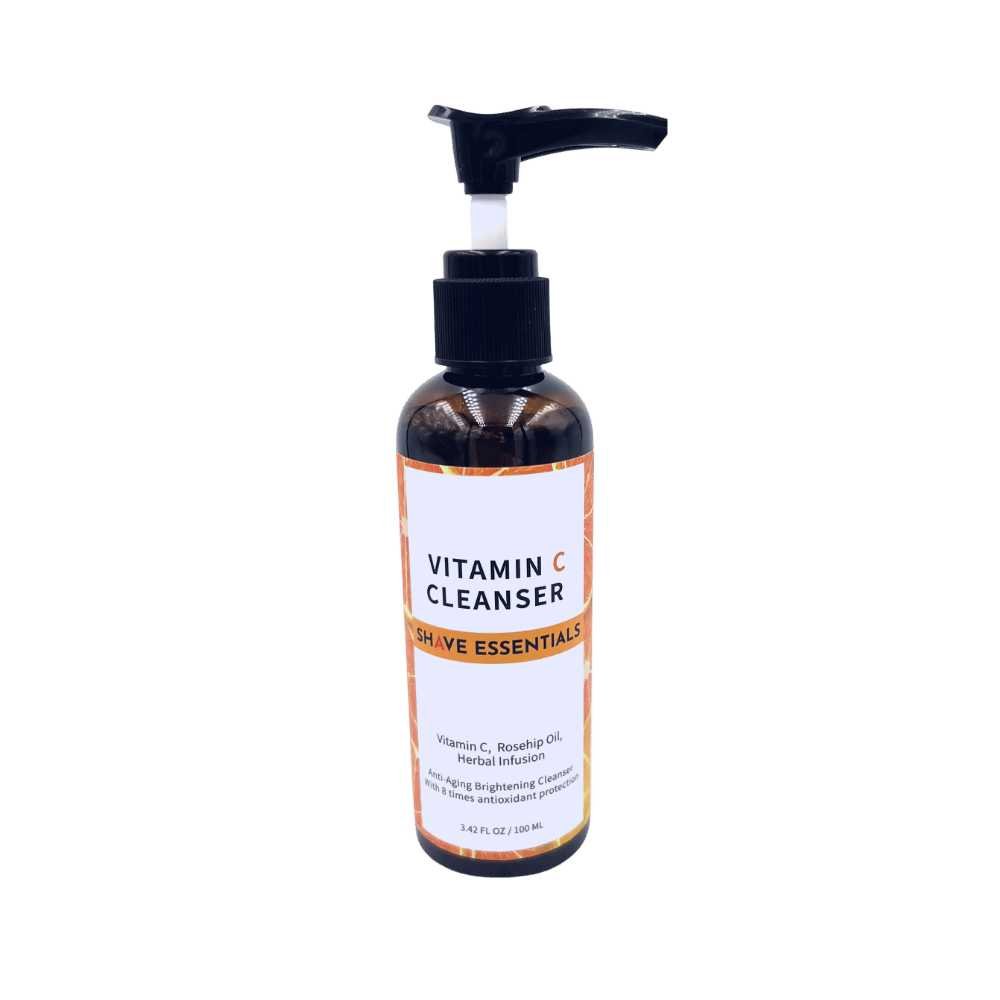 Vitamin C Anti-Aging Cleanser bottle with a vibrant label, showcasing its nourishing ingredients like vitamin C and aloe vera.