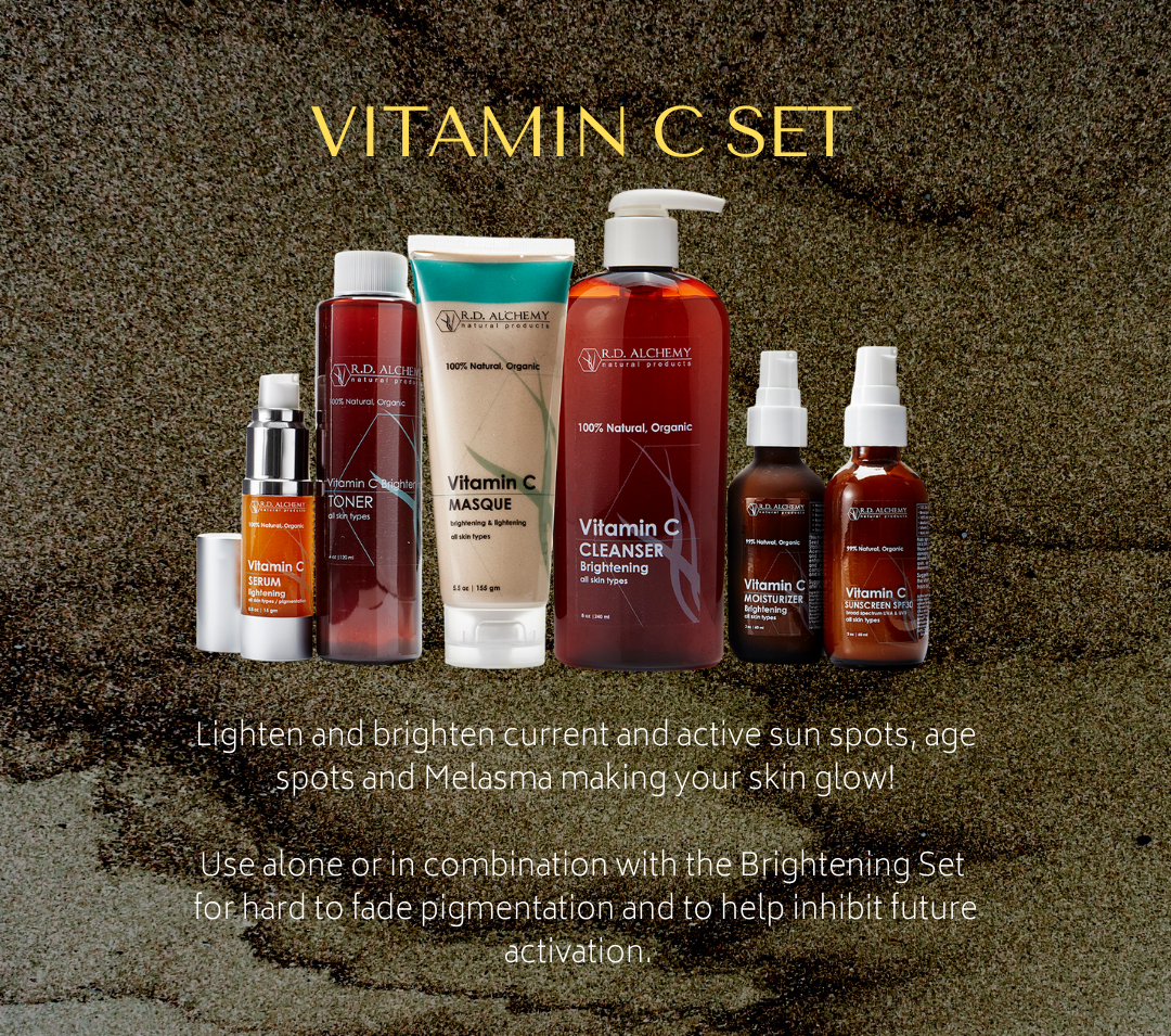 Vitamin C Skincare Set featuring six products for brightening and rejuvenating dull skin.