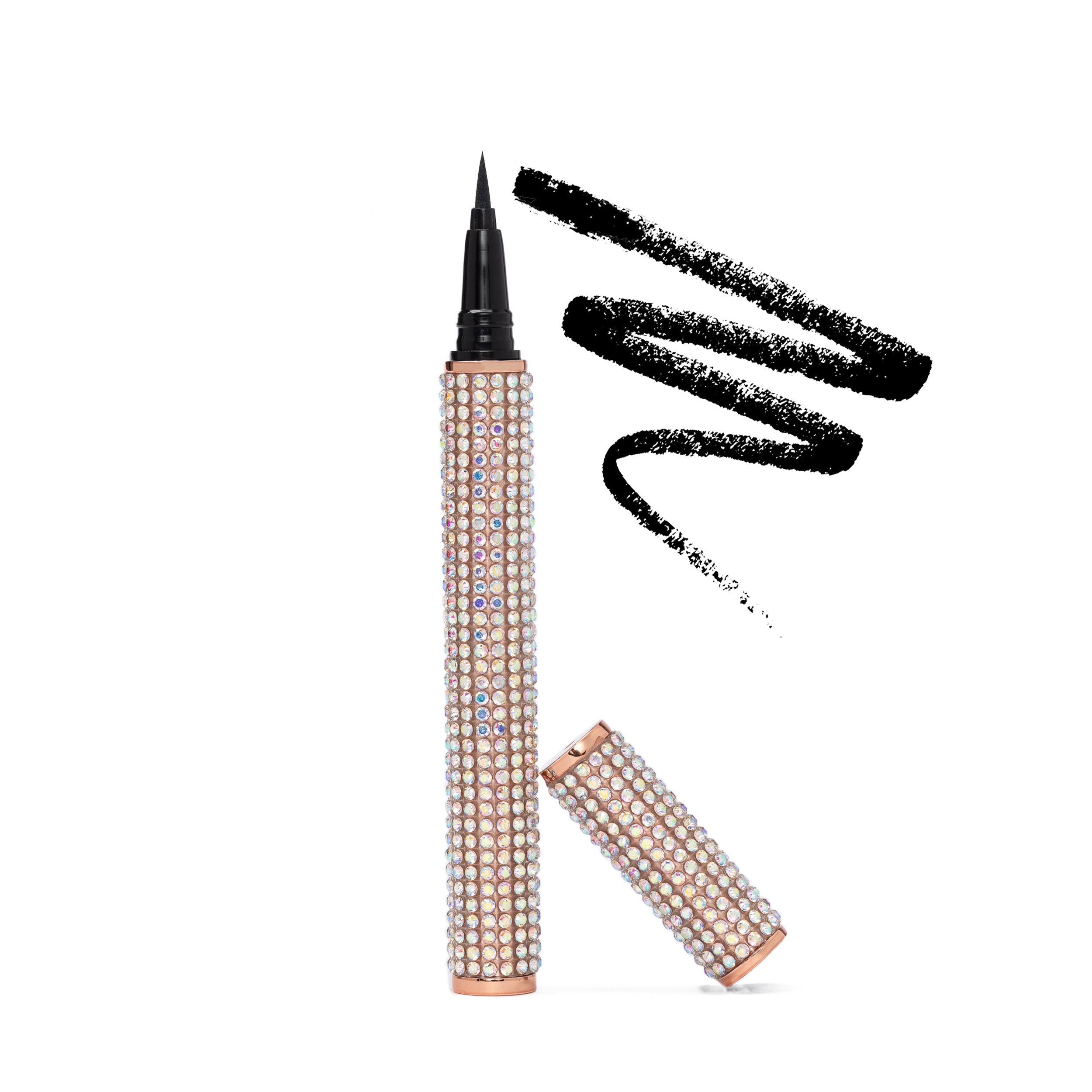 Volume Mascara and Perfect Eyeliner Set featuring a sleek mascara tube and a precise eyeliner pen, both in elegant packaging.