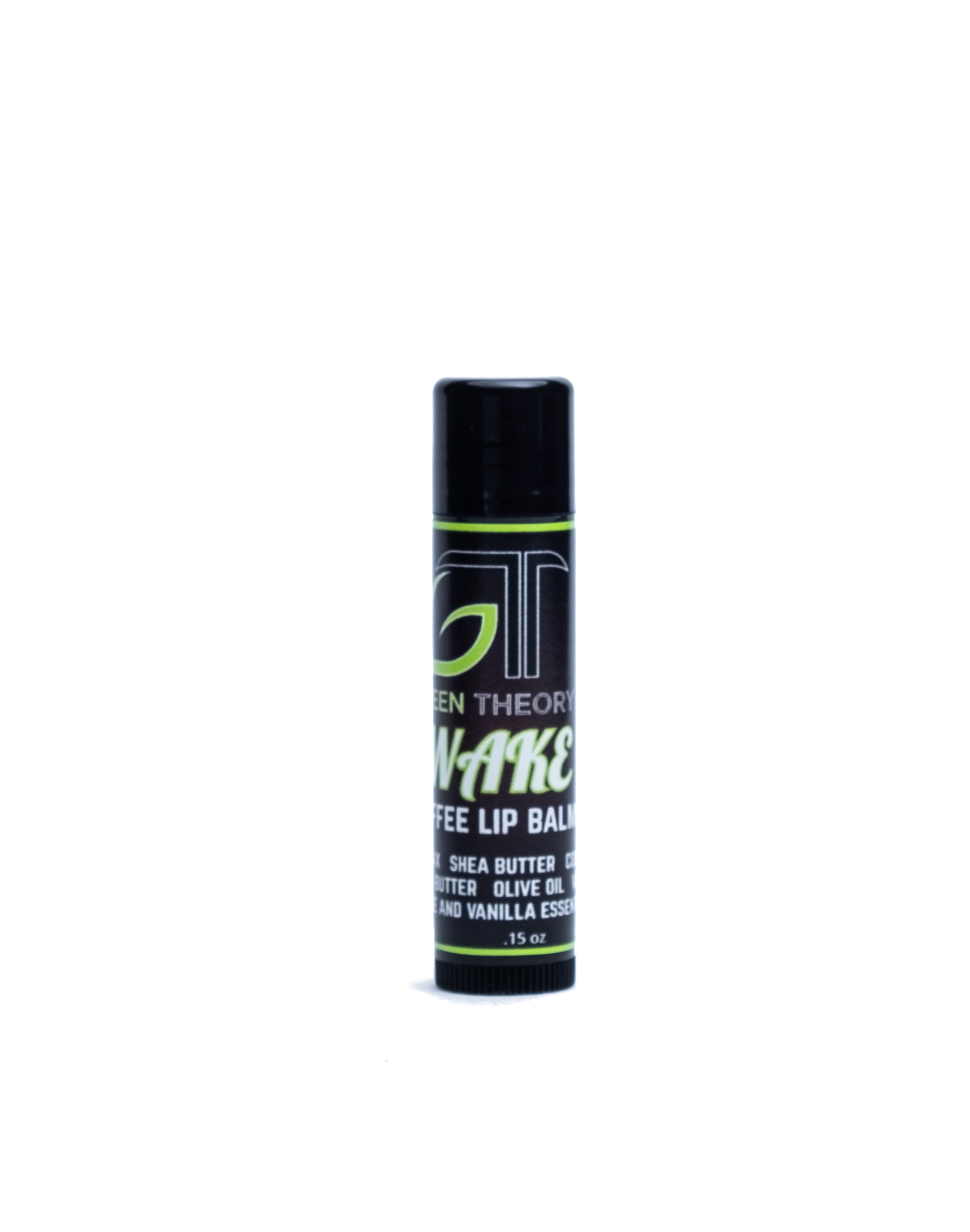 Wake All Natural Coffee and Vanilla Lip Balm in a sleek tube, showcasing its natural ingredients and inviting aroma.