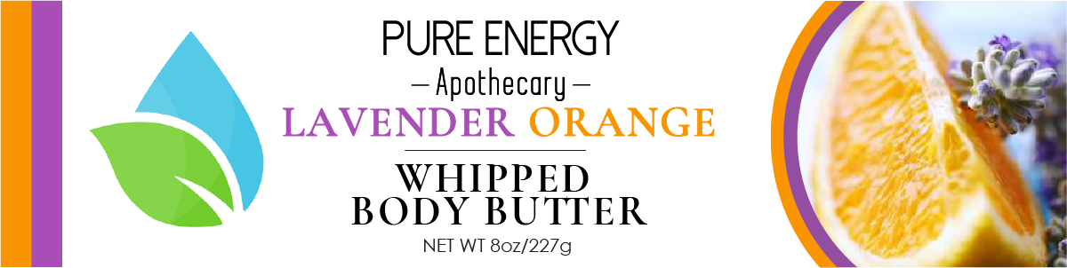 A jar of Lavender Orange Whipped Butter with a creamy texture, surrounded by lavender flowers and orange slices, showcasing its natural ingredients.