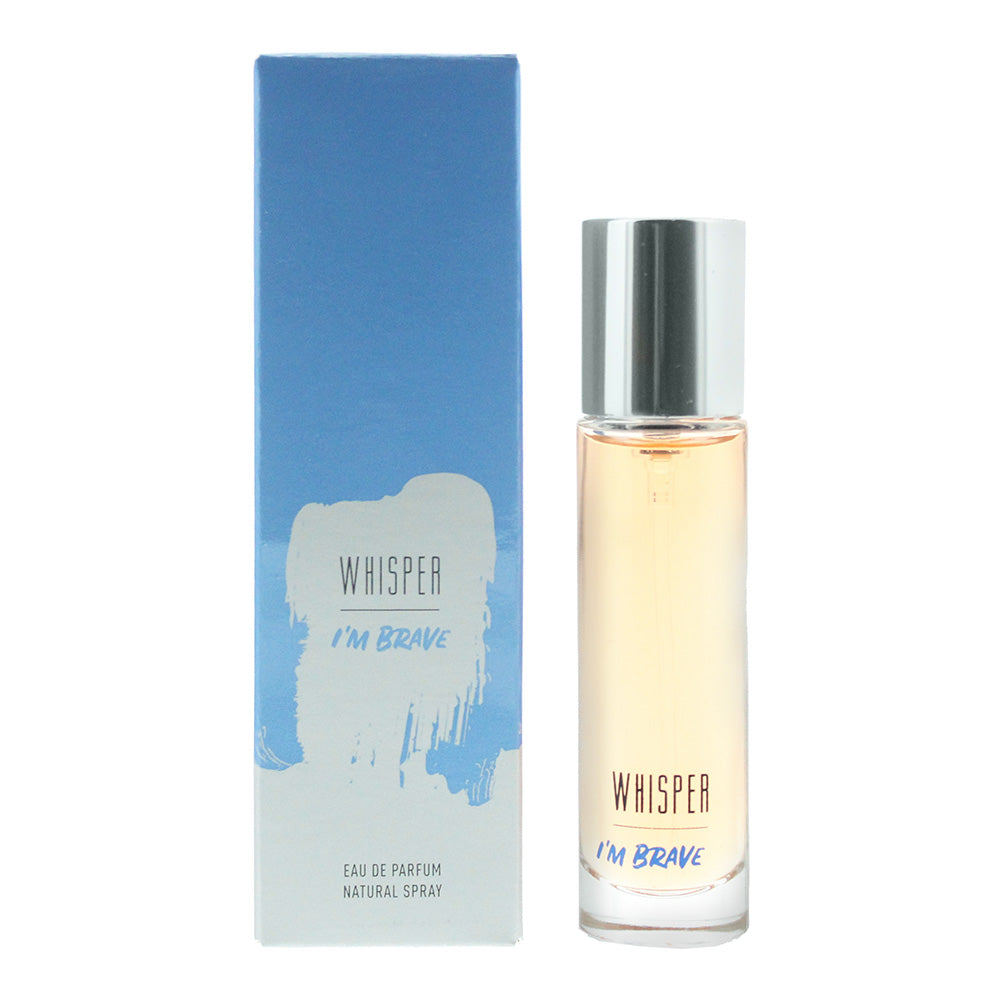 Whisper I'm Brave Eau De Parfum bottle with elegant design, showcasing its captivating fragrance.