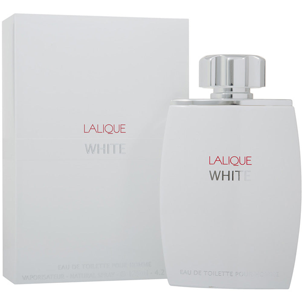 Lalique White Eau de Toilette in an elegant bottle with a sleek design, showcasing its luxurious fragrance.