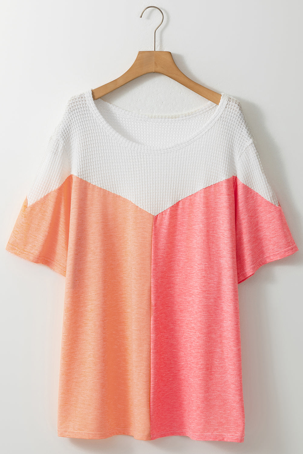 White Plus Size Colorblock Waffle Knit Tee featuring a stylish design and soft fabric, perfect for casual wear.