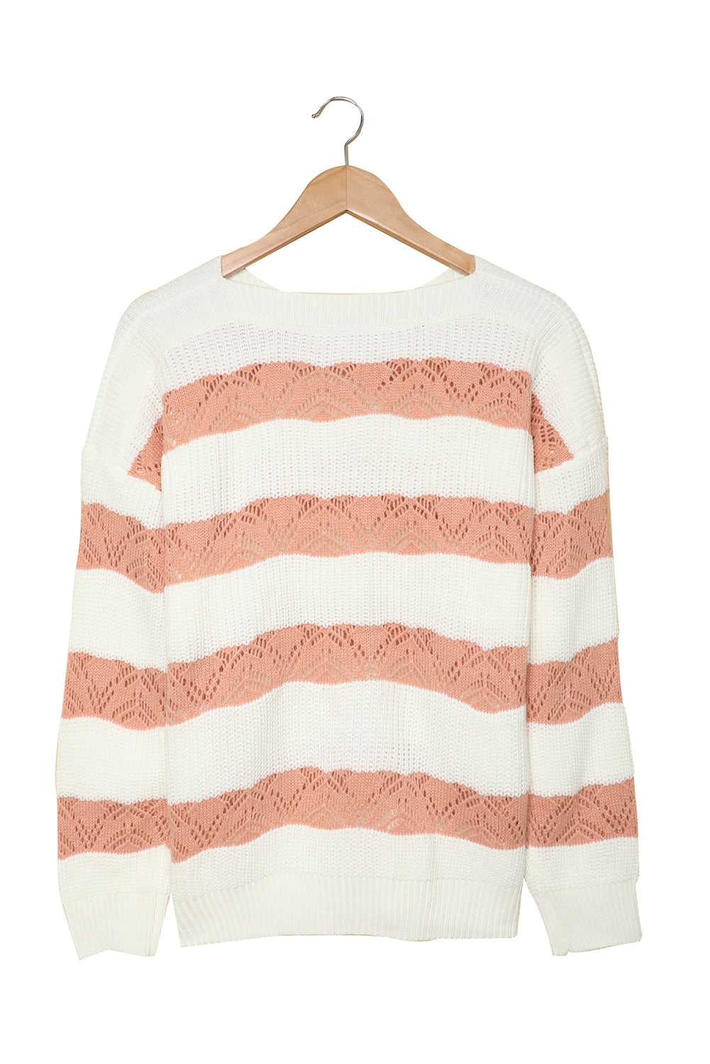 A stylish White Striped Colorblock Knit Sweater featuring a modern design with soft fabric, perfect for casual wear.