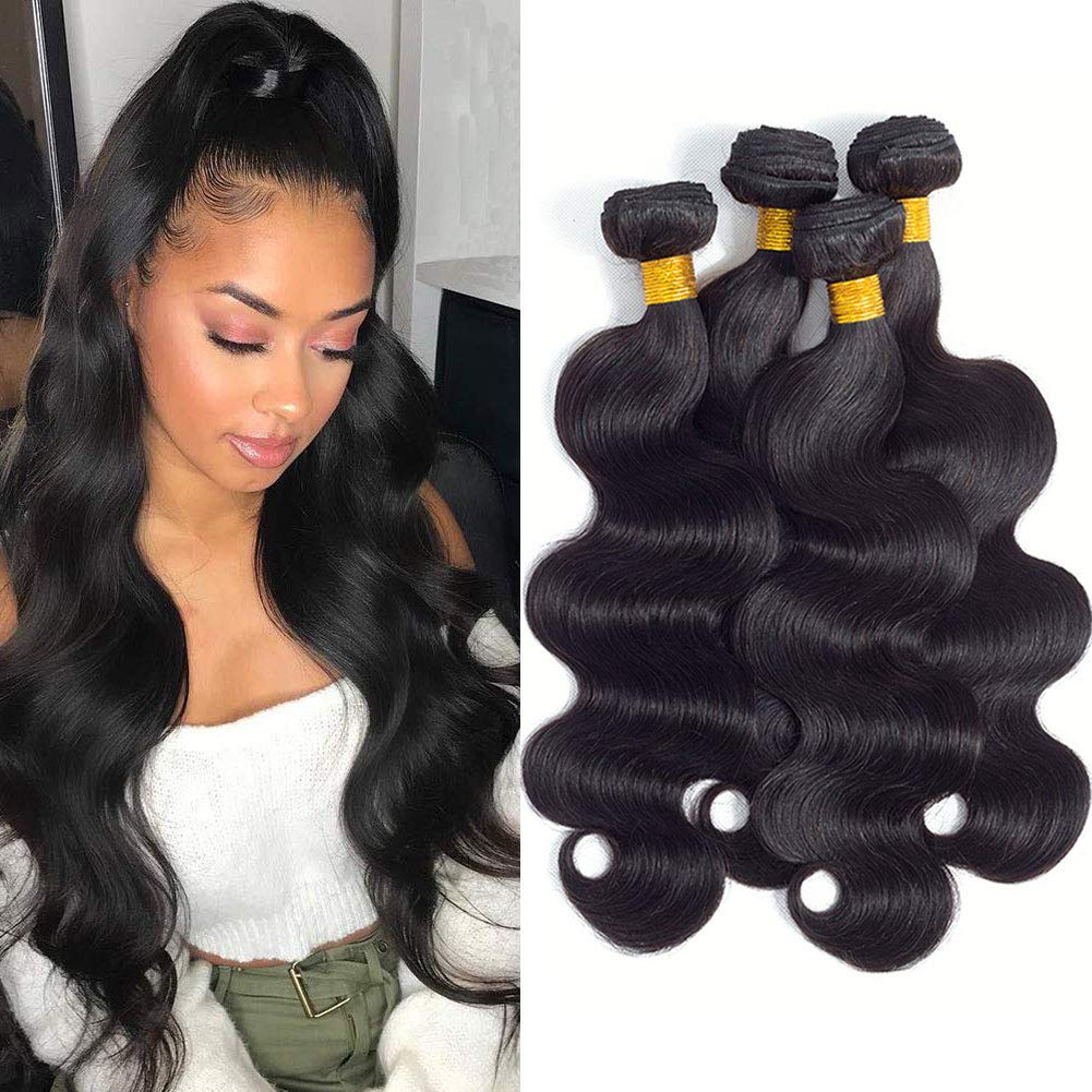 Wholesale Brazilian Body Wave hair bundles in various sizes, showcasing the natural texture and quality of 10A Grade human hair.