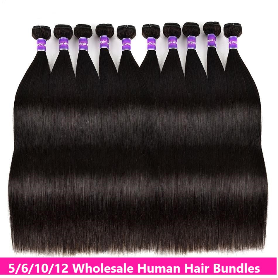 Wholesale Brazilian Straight Hair Bundles in various sizes, showcasing the smooth texture and natural color of 10A grade human hair.