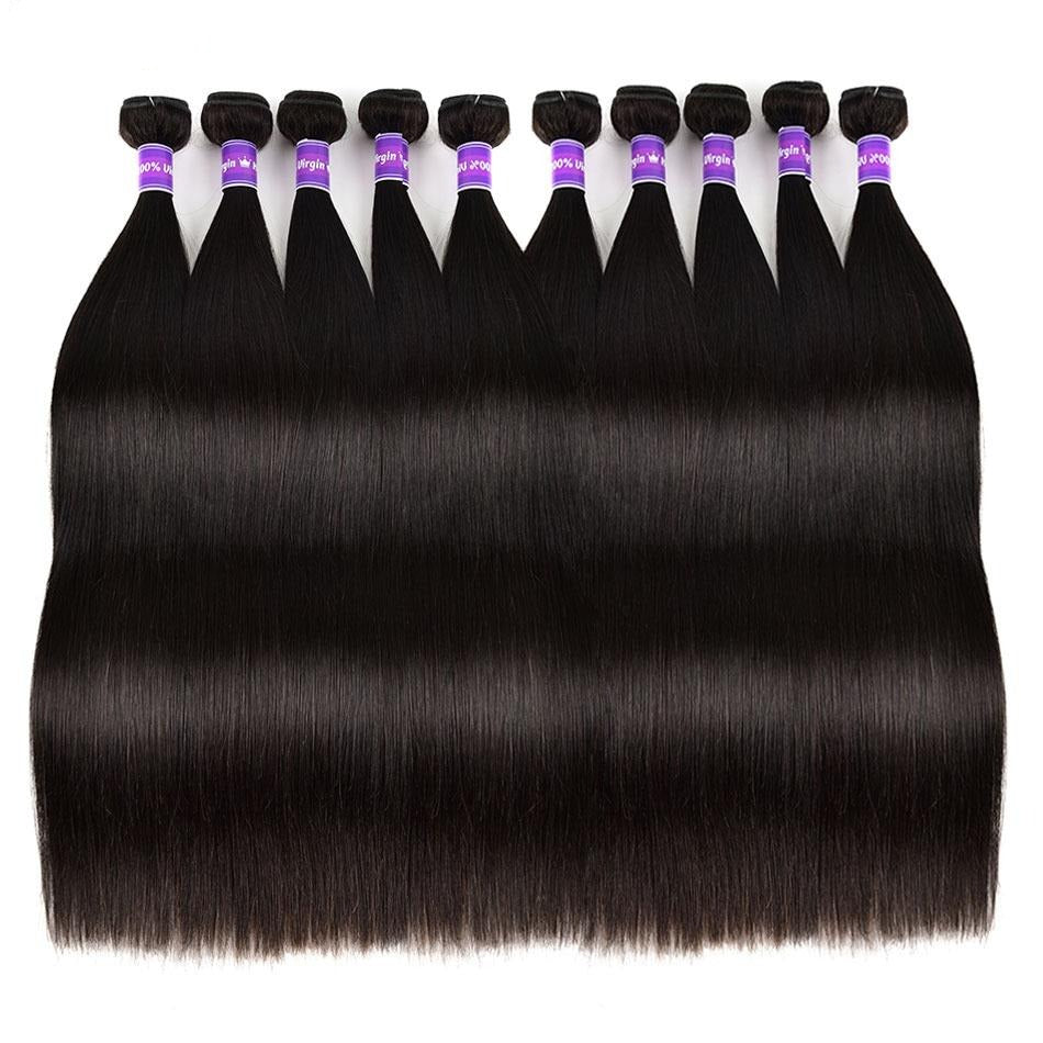 Wholesale Brazilian Straight Hair Bundles in various sizes, showcasing the smooth texture and natural color of 10A grade human hair.