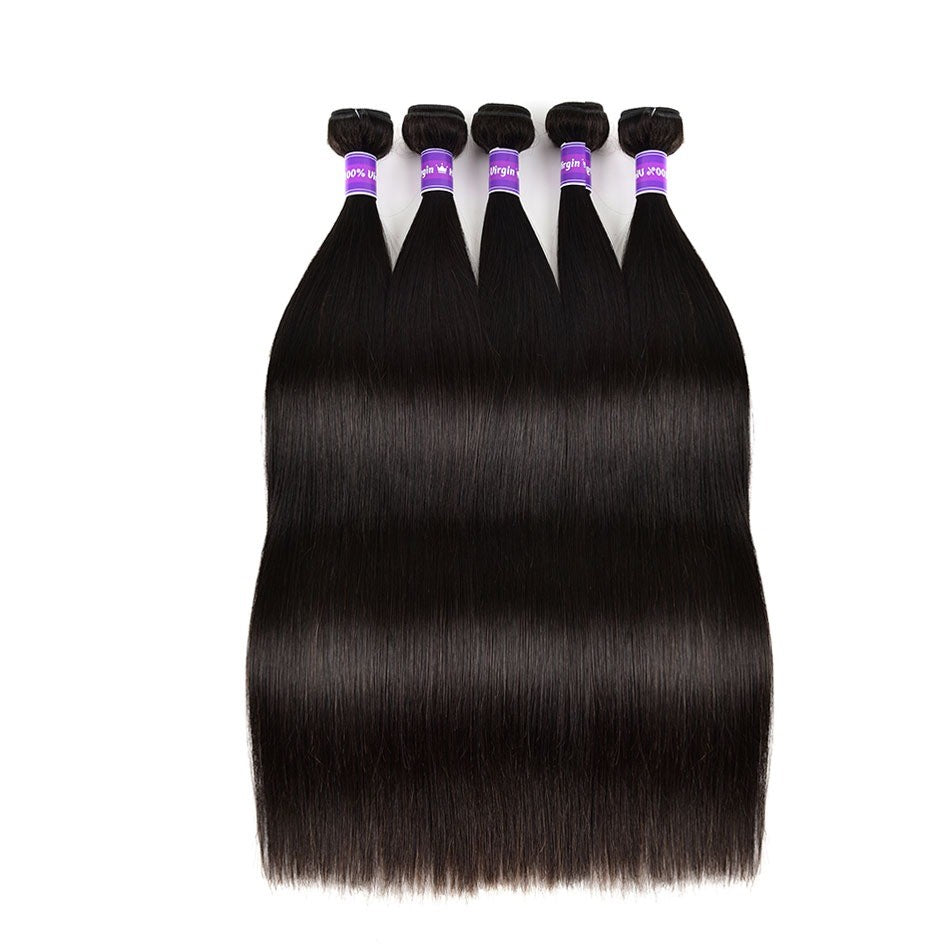 Wholesale Brazilian Straight Hair Bundles in various sizes, showcasing the smooth texture and natural color of 10A grade human hair.