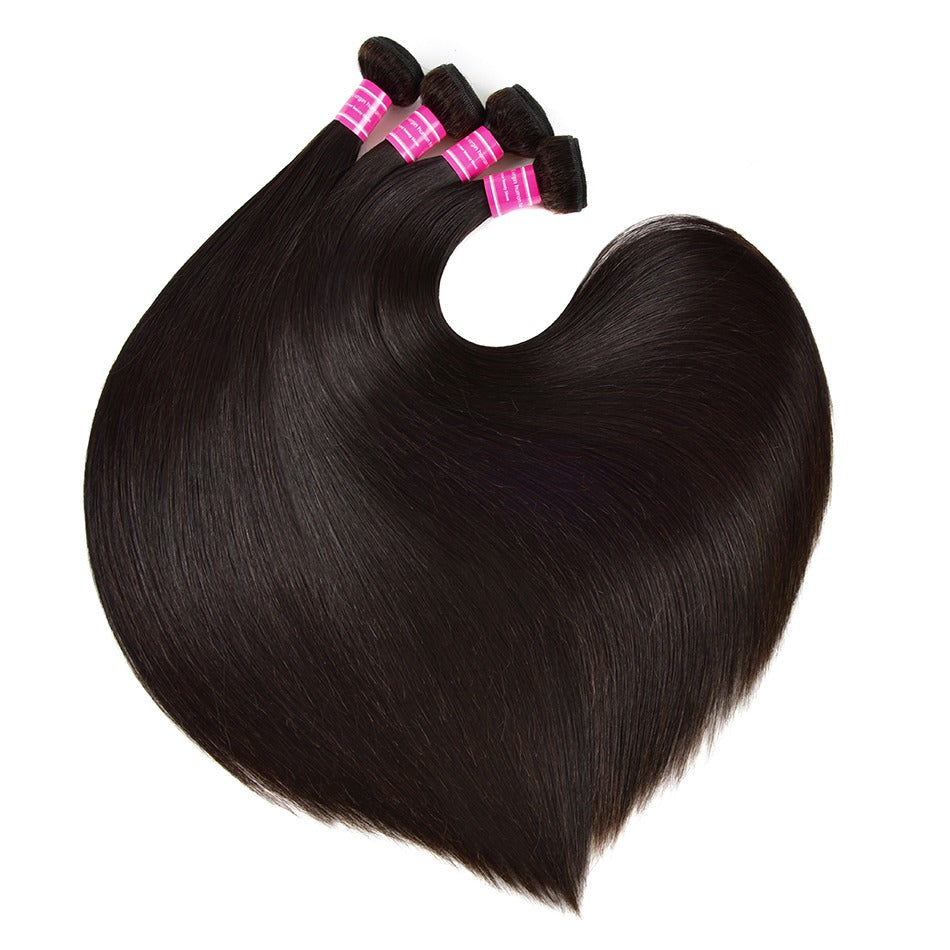 Wholesale Brazilian Straight Hair Bundles in various sizes, showcasing the smooth texture and natural color of 10A grade human hair.