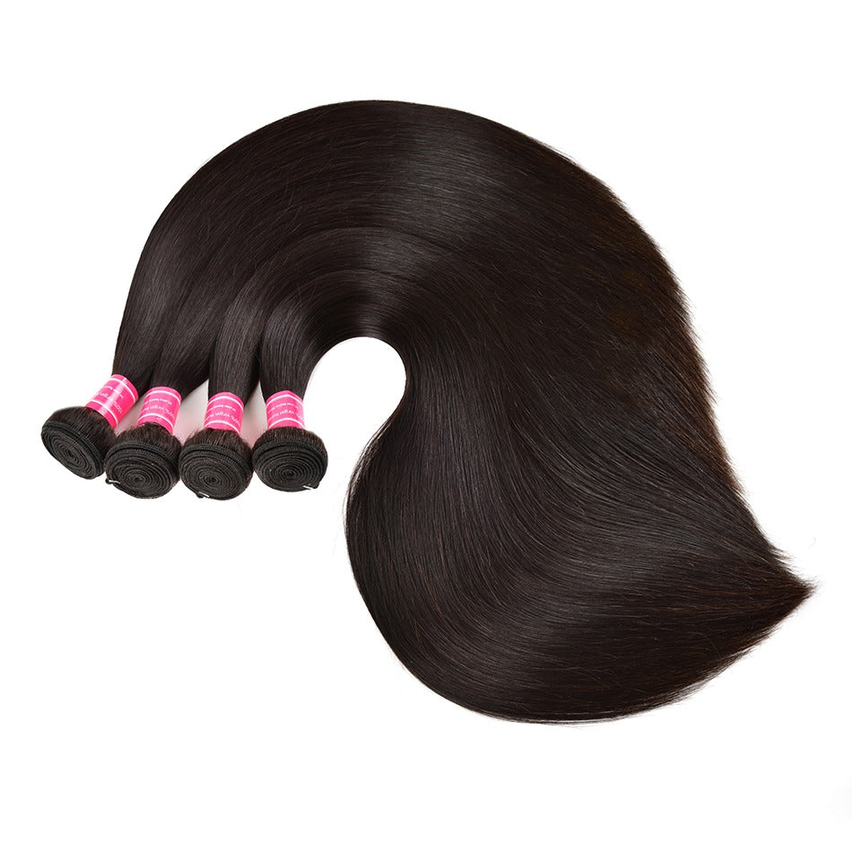 Wholesale Brazilian Straight Hair Bundles in various sizes, showcasing the smooth texture and natural color of 10A grade human hair.