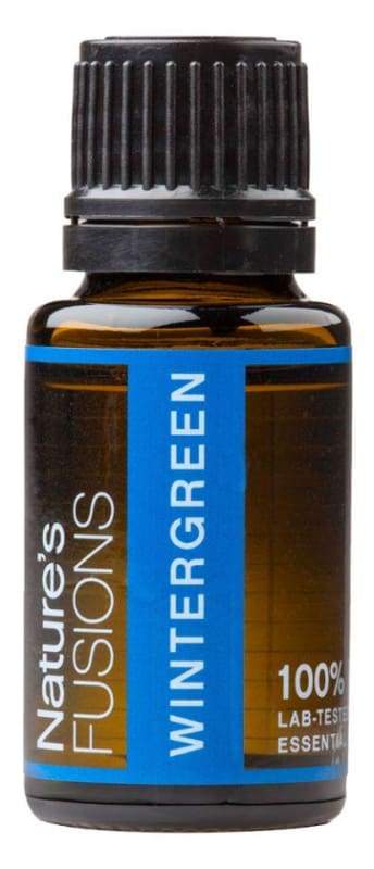 15ml bottle of Wintergreen Pure Essential Oil with a green label, showcasing its refreshing minty aroma.