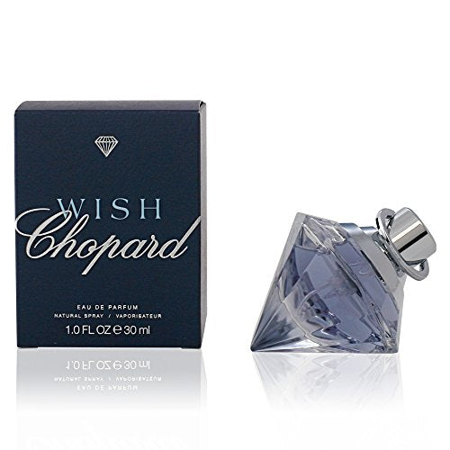 Chopard Wish Eau de Parfum in an elegant bottle with gold accents, showcasing its luxurious design.