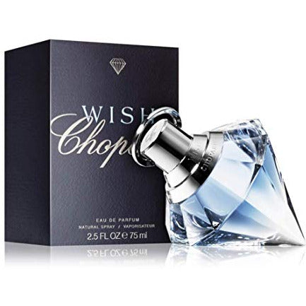 Chopard Wish Eau de Parfum in an elegant bottle with gold accents, showcasing its luxurious design.