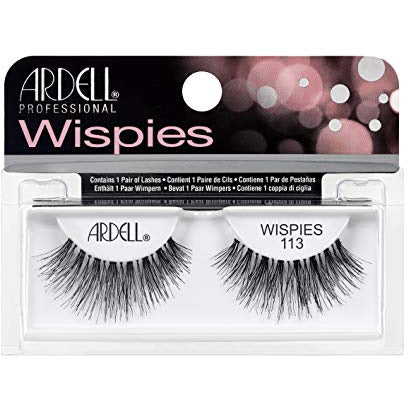 Ardell Wispies False Eyelashes - 113 Black, featuring a soft, natural look with crisscrossed fibers for added volume.