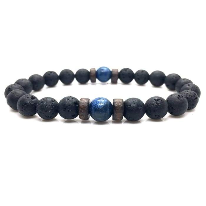 Wood and Lava Stone Essential Oil Bracelet in blue, showcasing natural lava stones and stylish wooden design.