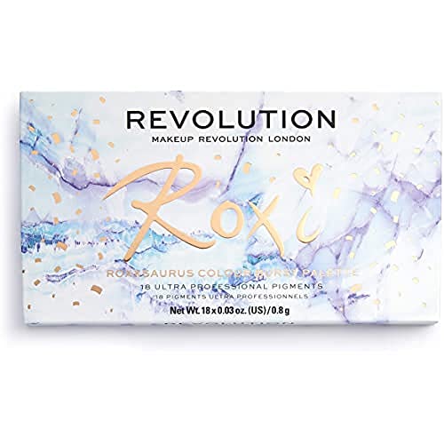 Makeup Revolution X Roxxsaurus Colour Burst Eyeshadow Palette showcasing vibrant colors and sleek design.