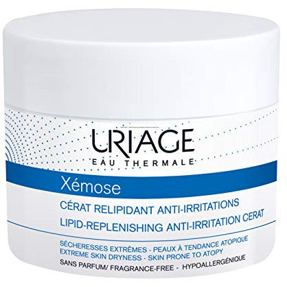 Uriage Xémose Lipid-Replenishing Anti-Irritation Cerat in a sleek tube, designed for extreme dry skin relief.