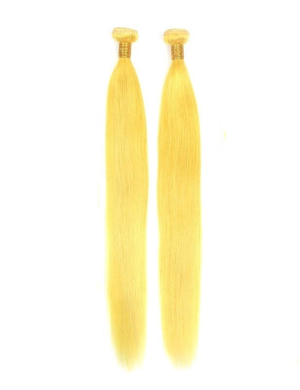 Vibrant #Yellow 10A Grade #1B/Yellow Straight hair bundles with closures and frontal, showcasing premium quality and texture.