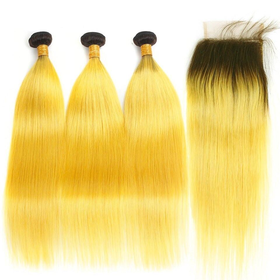 Vibrant #Yellow 10A Grade #1B/Yellow Straight hair bundles with closures and frontal, showcasing premium quality and texture.