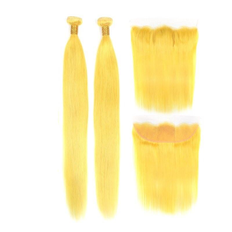 Vibrant #Yellow 10A Grade #1B/Yellow Straight hair bundles with closures and frontal, showcasing premium quality and texture.