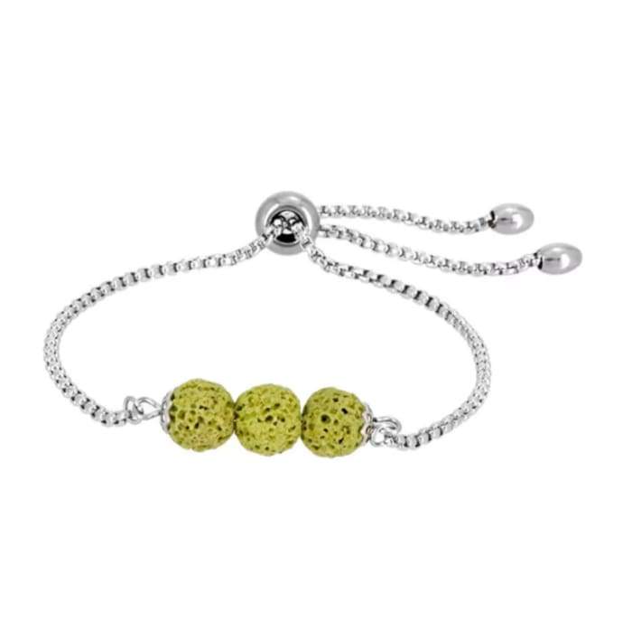 Yellow Triple Lava Stone Charm Bracelet with three vibrant lava stones, perfect for essential oil diffusion.