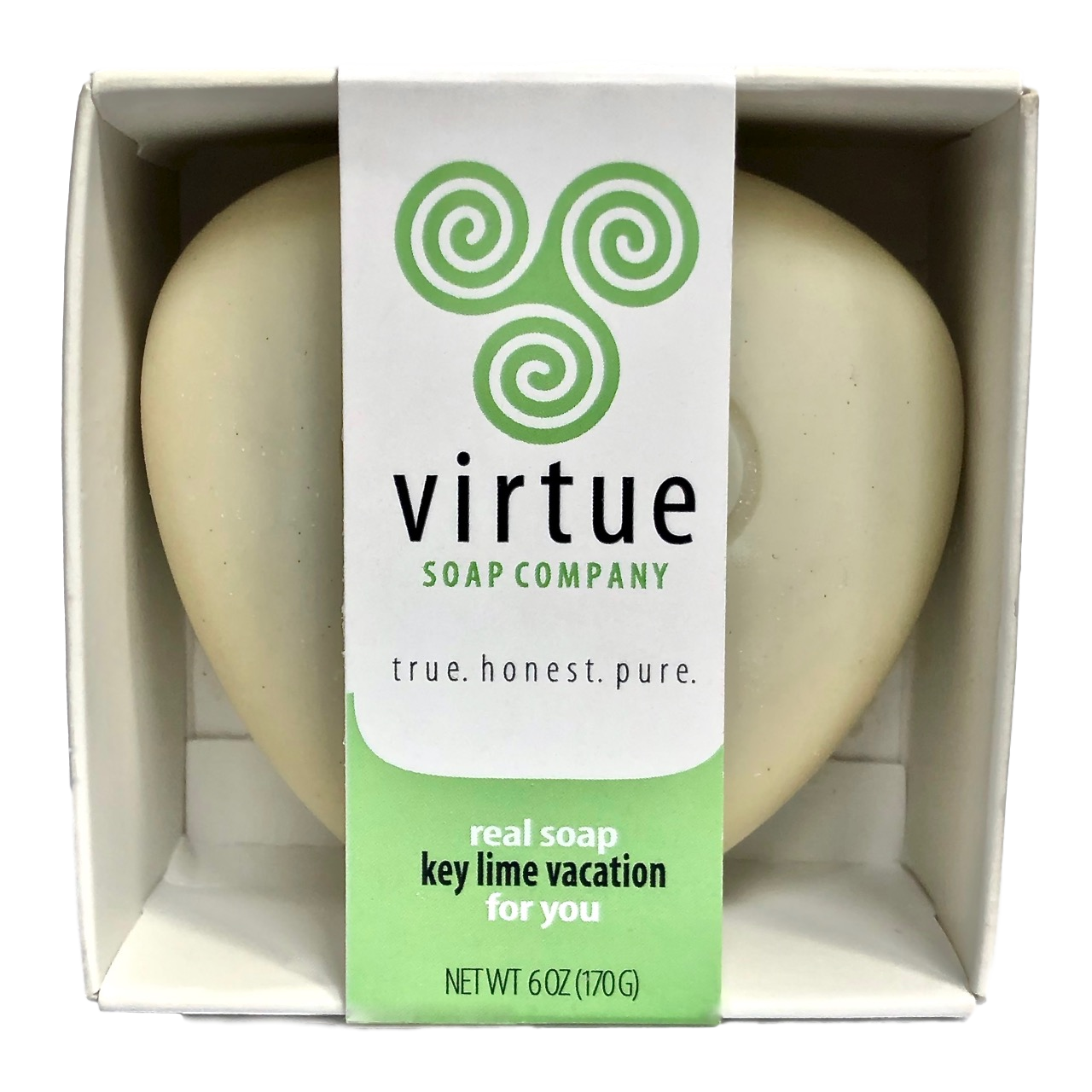 A vibrant 6oz bar of Key Lime Vacation artisan soap, showcasing its natural green and yellow hues, inspired by tropical Key West.