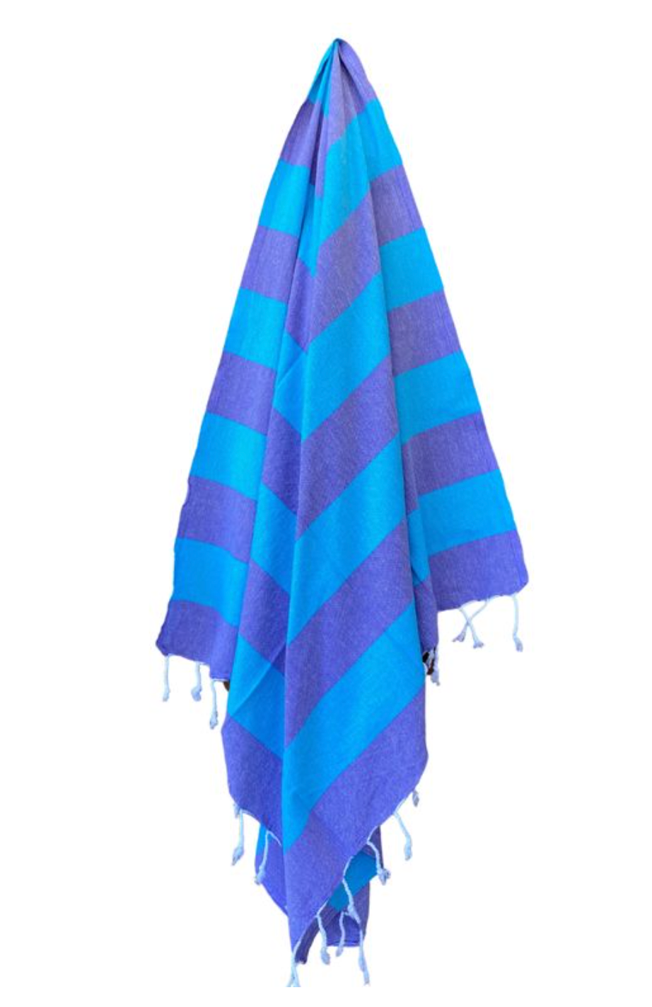 Zuma Turkish Towel featuring vibrant stripes and hand-twisted tassels, perfect for beach and pool use.