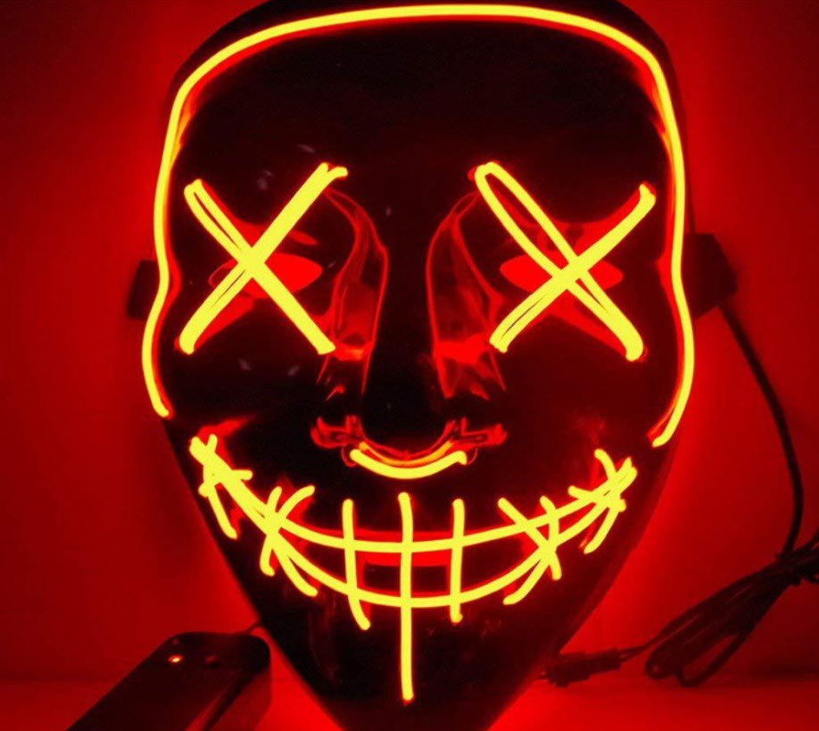 Black V Halloween Horror Glowing Mask with vibrant colors and glowing features, perfect for Halloween celebrations.