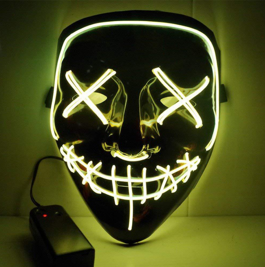 Black V Halloween Horror Glowing Mask with vibrant colors and glowing features, perfect for Halloween celebrations.