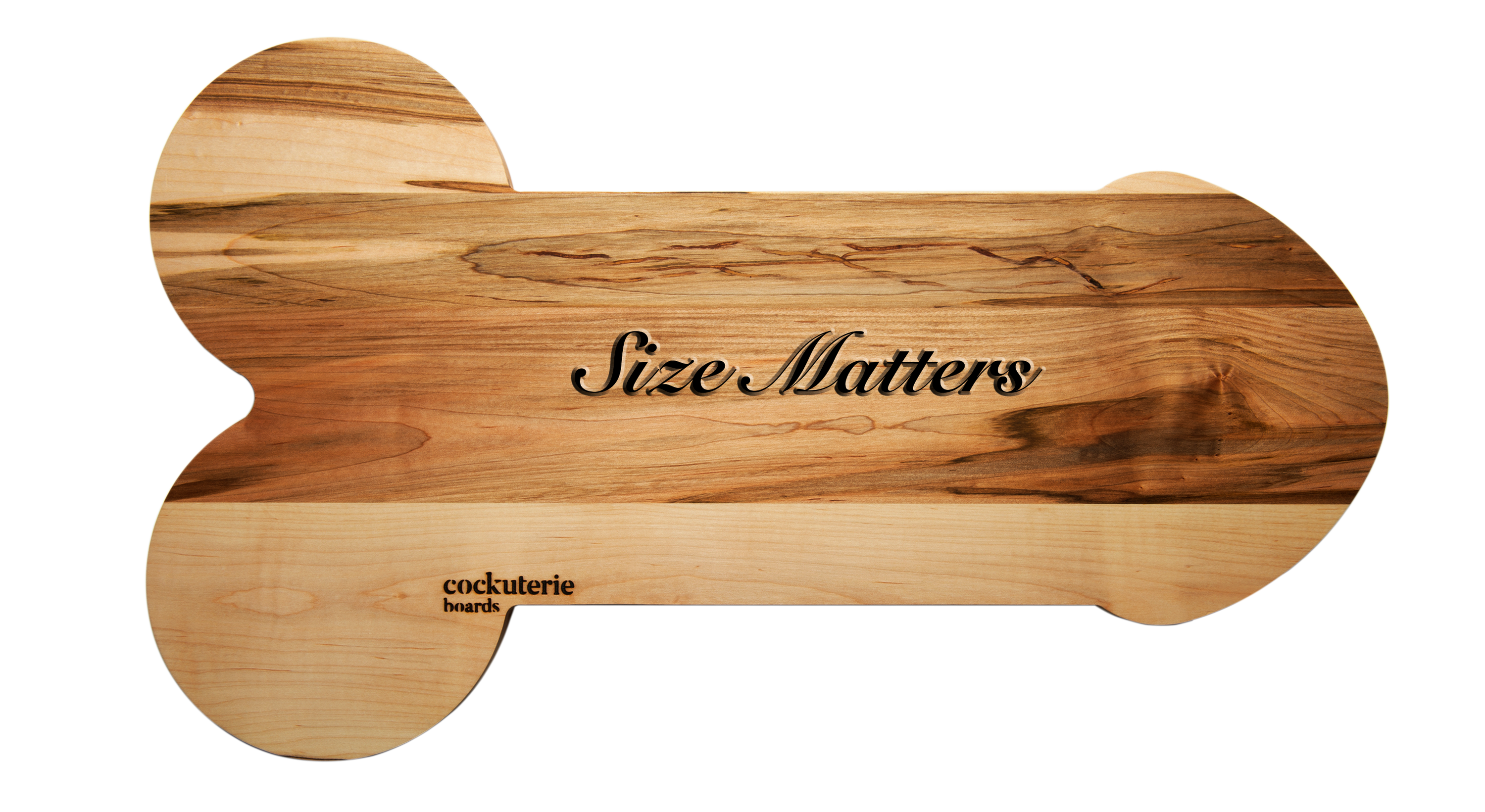 A large Cockuterie Board made from Canadian Maple, featuring a playful design perfect for parties, showcasing its smooth, hand-finished surface.