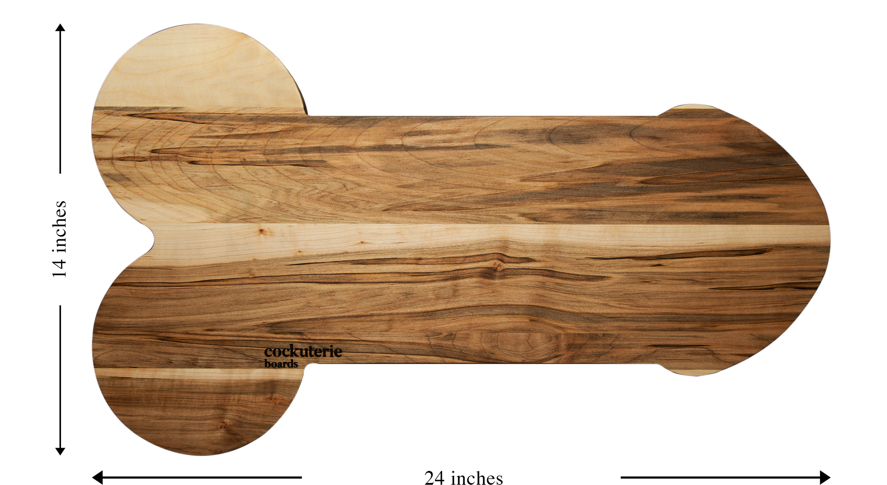 A large Cockuterie Board made from Canadian Maple, featuring a playful design perfect for parties, showcasing its smooth, hand-finished surface.