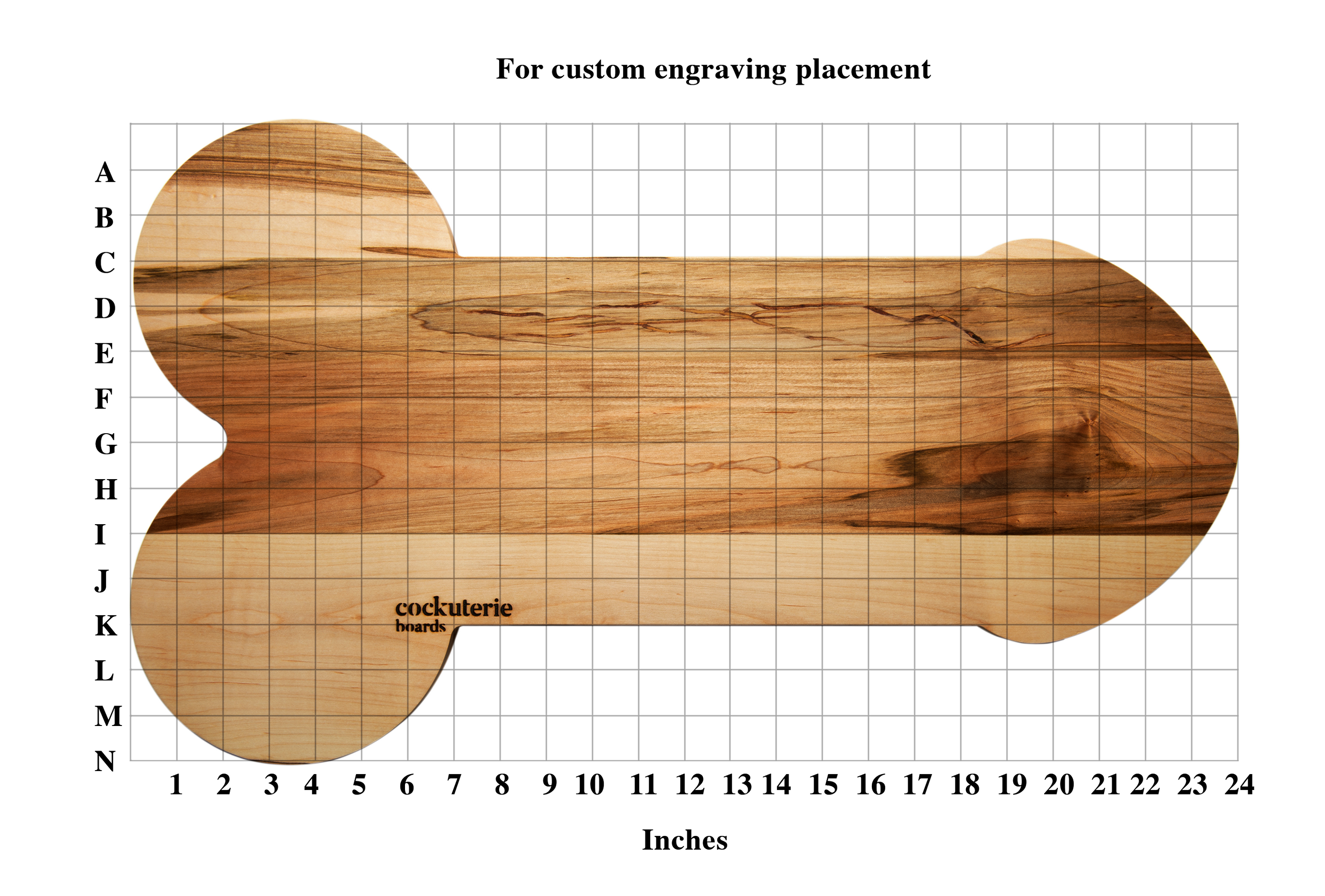 A large Cockuterie Board made from Canadian Maple, featuring a playful design perfect for parties, showcasing its smooth, hand-finished surface.